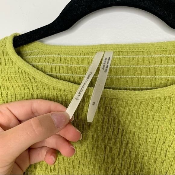 Anthropologie ruched yellow green long sleeve top - Picture 10 of 11